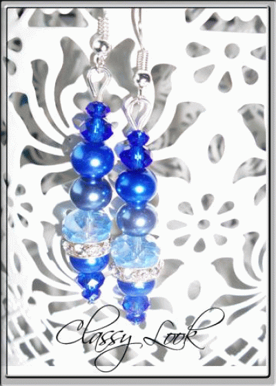Обици с кристали и перли в синьо и тюркоаз модел Sea Fantasy